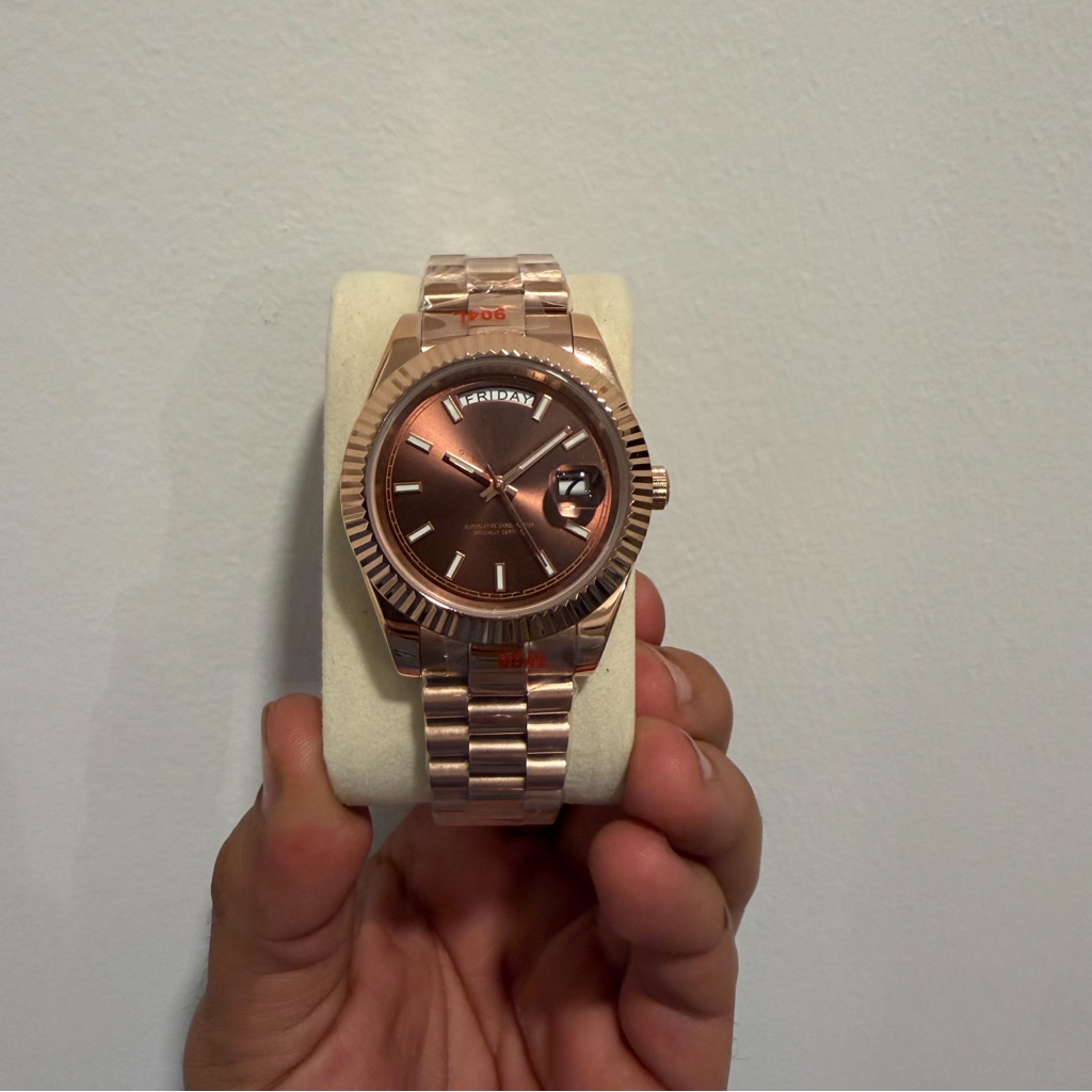 Rose Gold Mens Bracelet Watch  Day Date Display